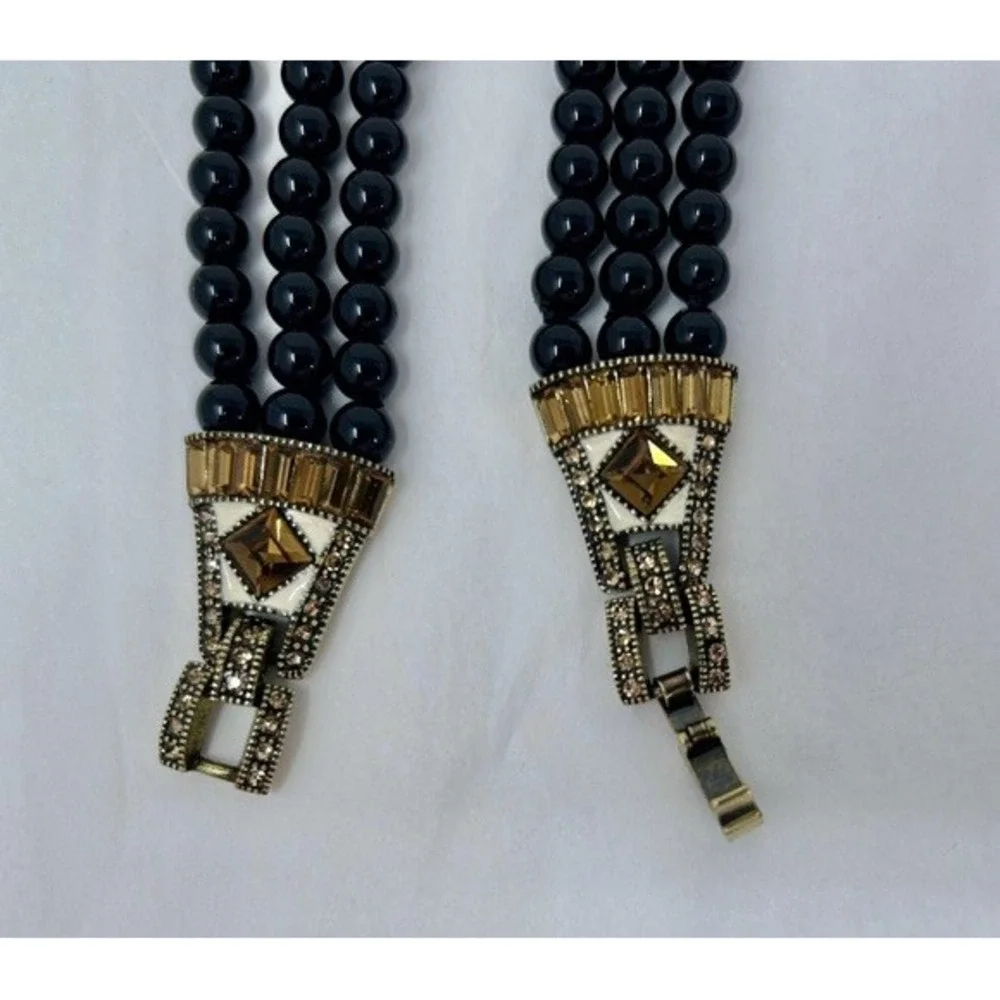 Heidi Daus Age Of Elegance Necklace Art‎ Deco Style Black Beads NWOT